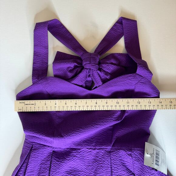 NWT Lauren James Livingston Purple Dress Sz XS TCU Seersucker Preppy Back Bow - Picture 12 of 13